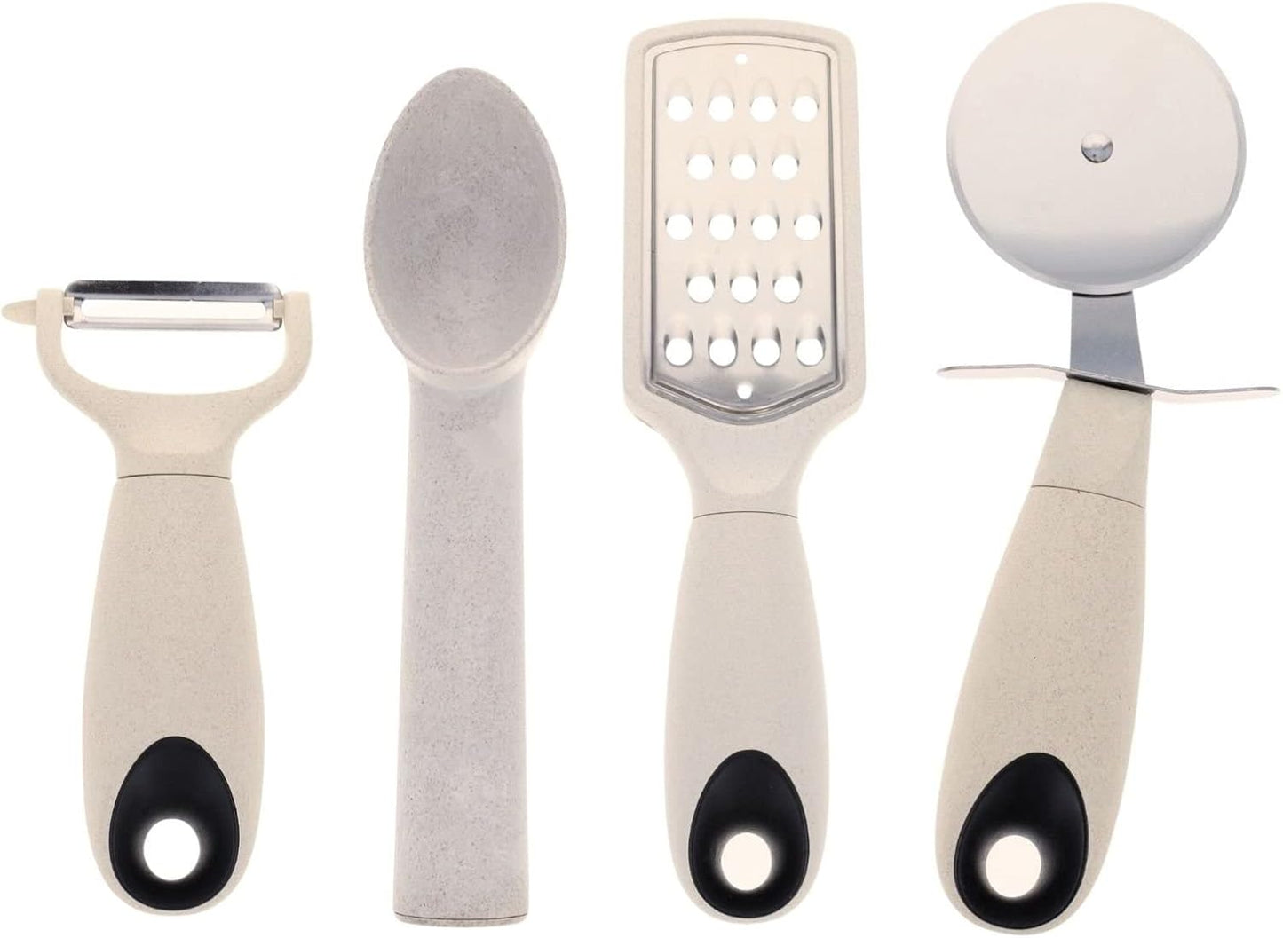Beille 4pc Wheat Straw Kitchen Utensils Peeler Pizza Cutter Scoop and Grater