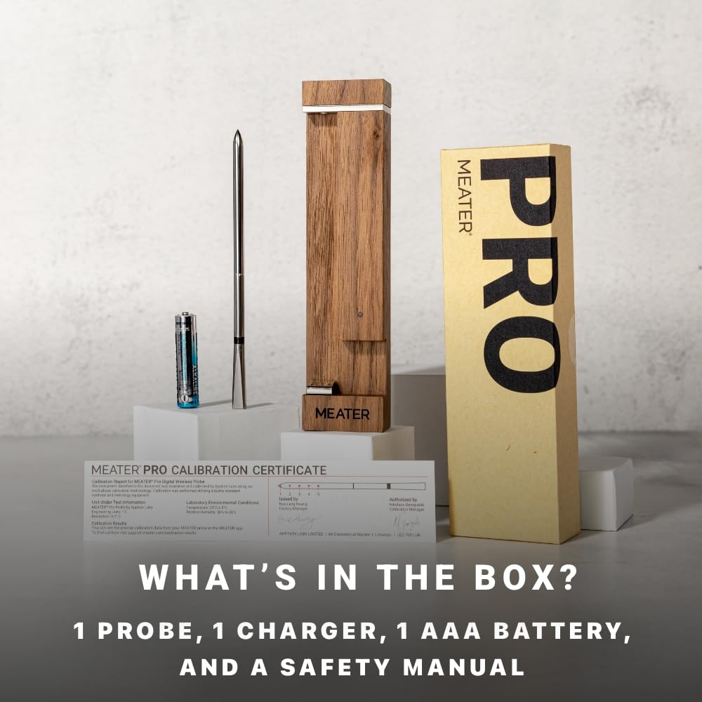 MEATER Pro Bundle: Smart Wireless Meat Thermometer with Built-in WiFi | Kitchen Towel & Bar Blade Opener | Long Range for Grilling, Smoking, Roasting & BBQ | Limited Edition Brown Sugar Color