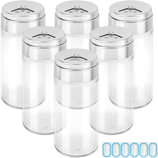 Segarty Spice Jar with Shaker Lids, 6 Pack 4 oz Glass Spice Jars with Adjustable Pour Large Holes for Herbs Grains, Clear Empty Seasoning Containers Spices Bottles Lid Salt Pepper Shakers