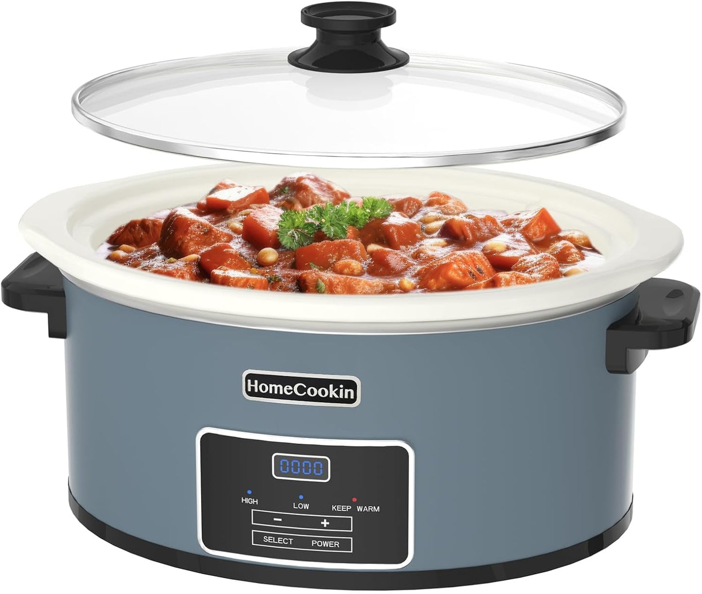 HOMECOOKIN 8-Quart Programmable Slow Cooker with Timer Keep Warm - Small Kitchen Appliance for Family Dinners - Serves 6+ People (Blue)