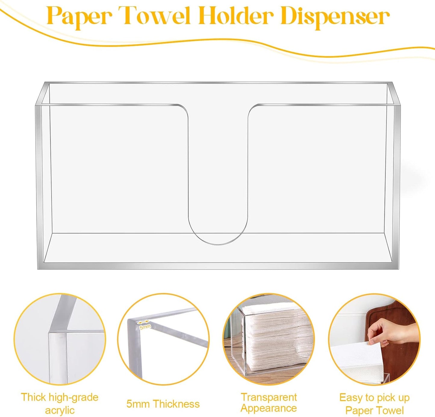 Acrylic Countertop Paper Towel Dispenser, Clear Trifold Napkin Holder, Suitable for Z-fold, C-fold or MultiFold Trifold Paper Towels for Bathroom and Kitchen
