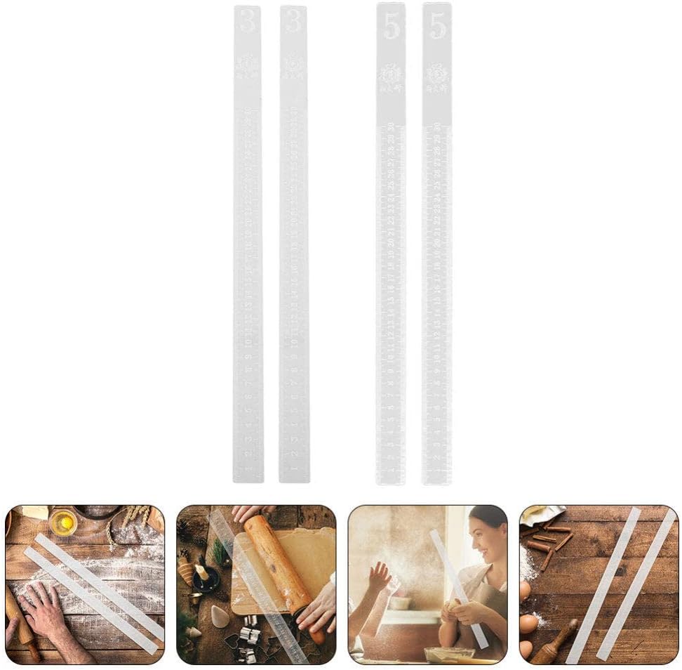 2 Pairs Rolling Strip Pin Rail Track Bar Leveler Leveling Device for Pastry Baking Cookies Transparent(3mm&5mm)
