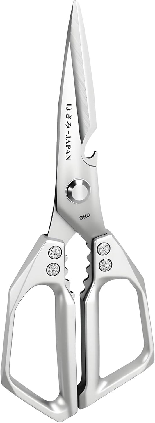 Kitchen Scissors, All Purpose，Ultra Sharp Japanese Meat Scissors，Heavy Duty Silver Cooking Scissor，Dishwash Safe Stainless Steel Kitchen Shears for Food, Chicken Bones, Turkey