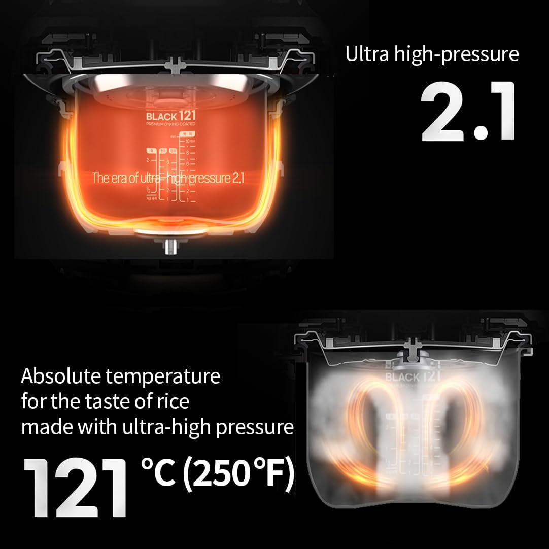 CRT-RPK0641MUS | 2.1 Ultra High-Pressure Induction Heating Rice Cooker 6 Cup (Uncooked) (1.14 quarts): 6 person serving / per use| Full Stainless Power Lock System | Auto Steam Clean | Voice Guide | Made in Korea | Dark Silver