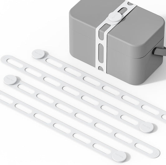 Silicone Utility Strap for Slow Cooker Lid, Pot, Bento Box, 21.65 In Reusable Elastic Self-Lock Silicone Tie for Bundling or Organizing Curtain, Cords, Yoga Mat, Camping Mat, 4pcs (White)