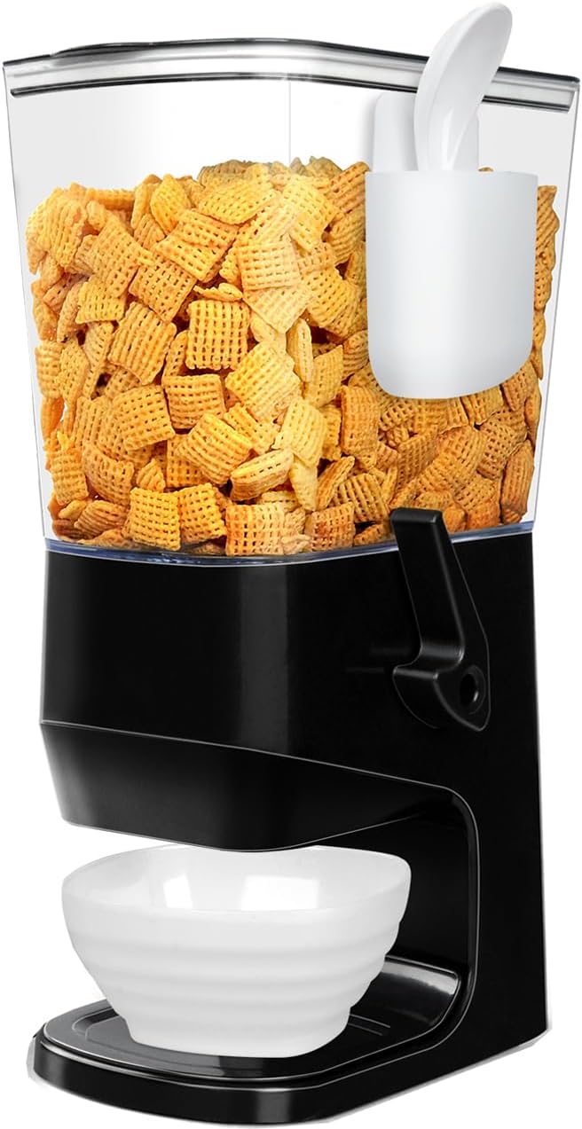 Cereal Dispenser Countertop Wath Bowls and Spoons Cereal Containers Storage for Pantry Snack Organizer Dry Food Storage Container with Lid for Kitchen Organization Oatmeal Nut Granol（Black 1 pack ）