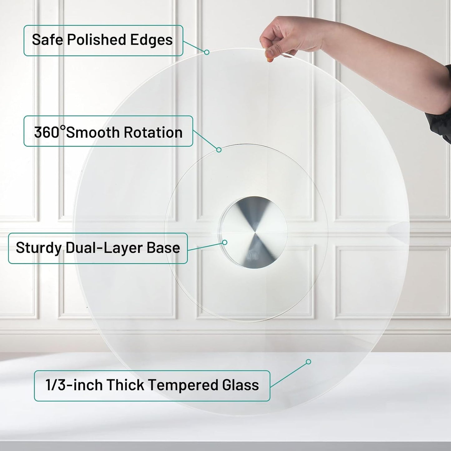 30-Inch Lazy Susan Turntable for Dining Table, Tempered Glass, 360° Rotation, Anti-Tip Design, Perfect for Parties, Weddings, and Family Dinners (30 inch)