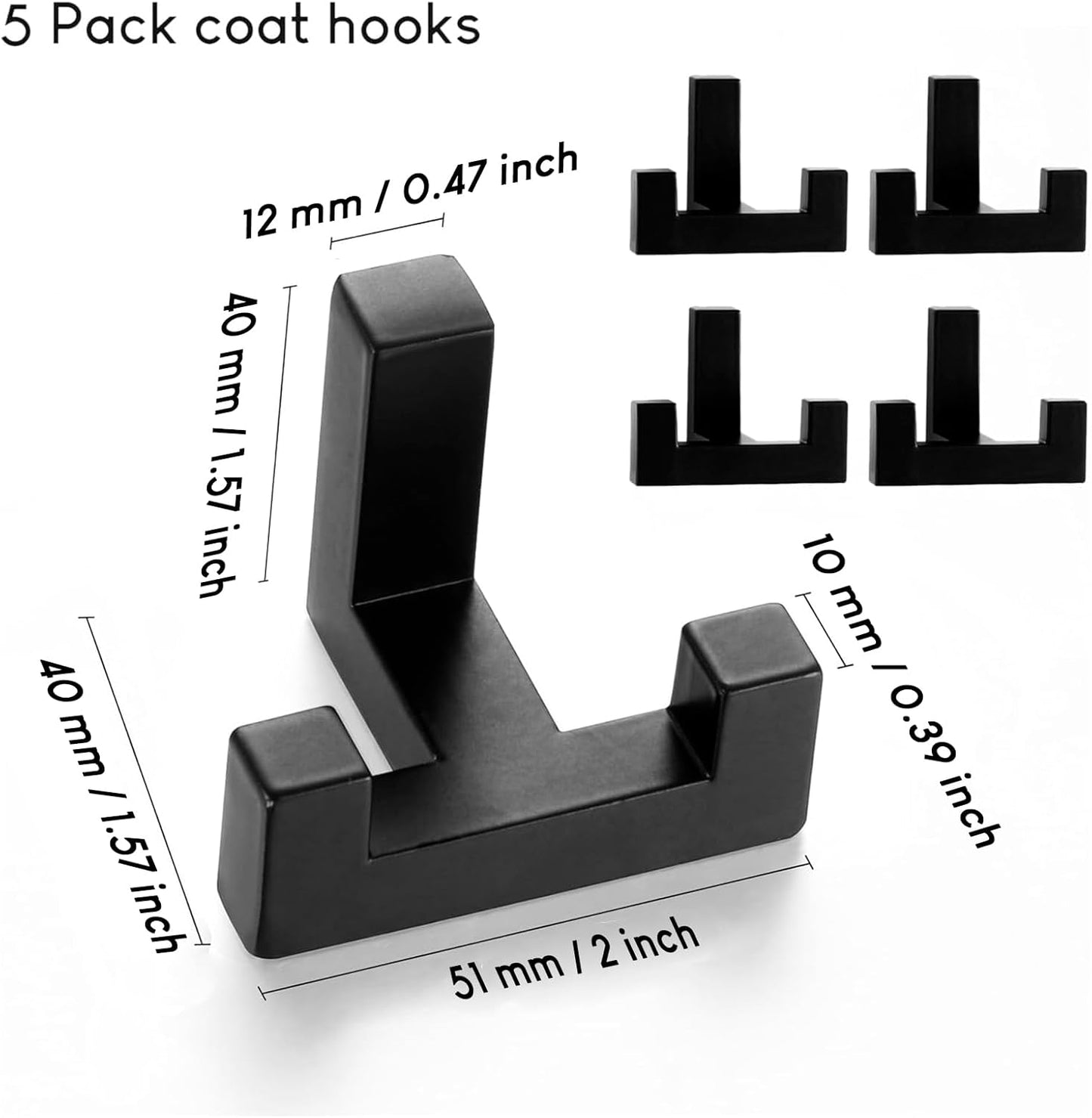 5 Pack Heavy Duty Double Claw Coat Hook Wall Mount with Screw Retro Double Coat Hook Utility Hook for Coats, Scarves, Bags, Towels, Keys, Hats, Mugs, Hats (Black)