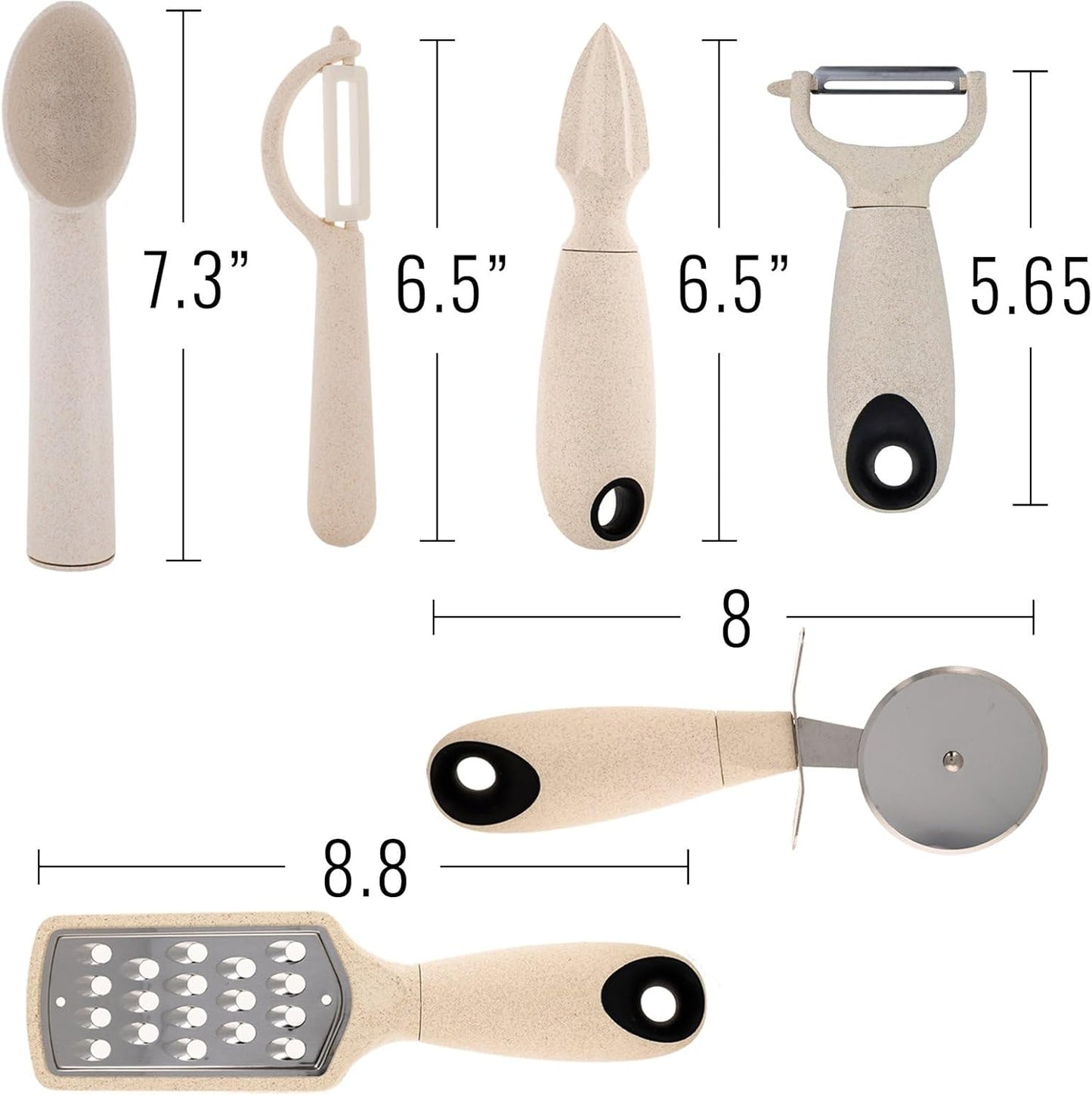 Beille 16pc Wheat Straw Complete Kitchen Utensils Set, Cream