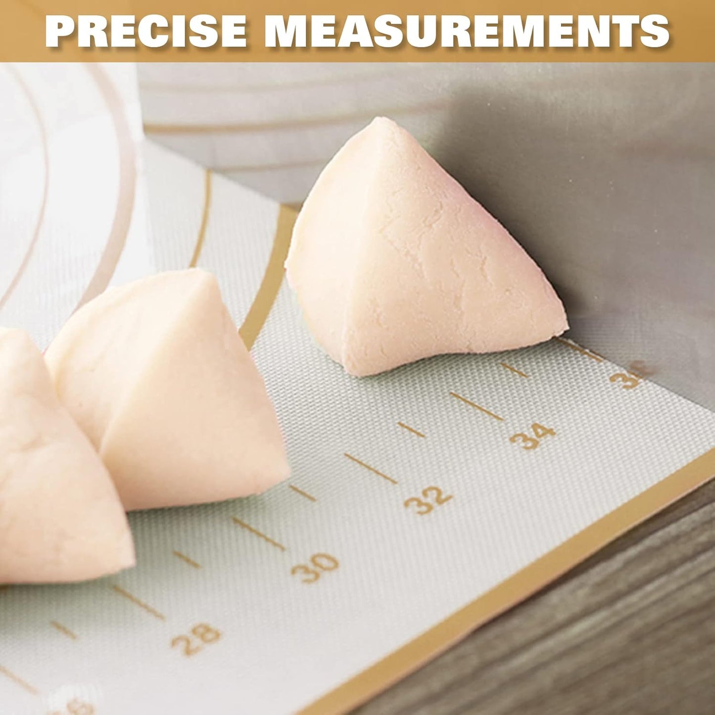 Silicone Pastry Mat Extra Thick Large Non Stick Baking Supplies Kitchen Counter Cooking Rolling Dough Sheet Pie Crust Sourdough Bread Oven Liner with Measurement (XXL-24''(W)*32''(L), 3#Gold)