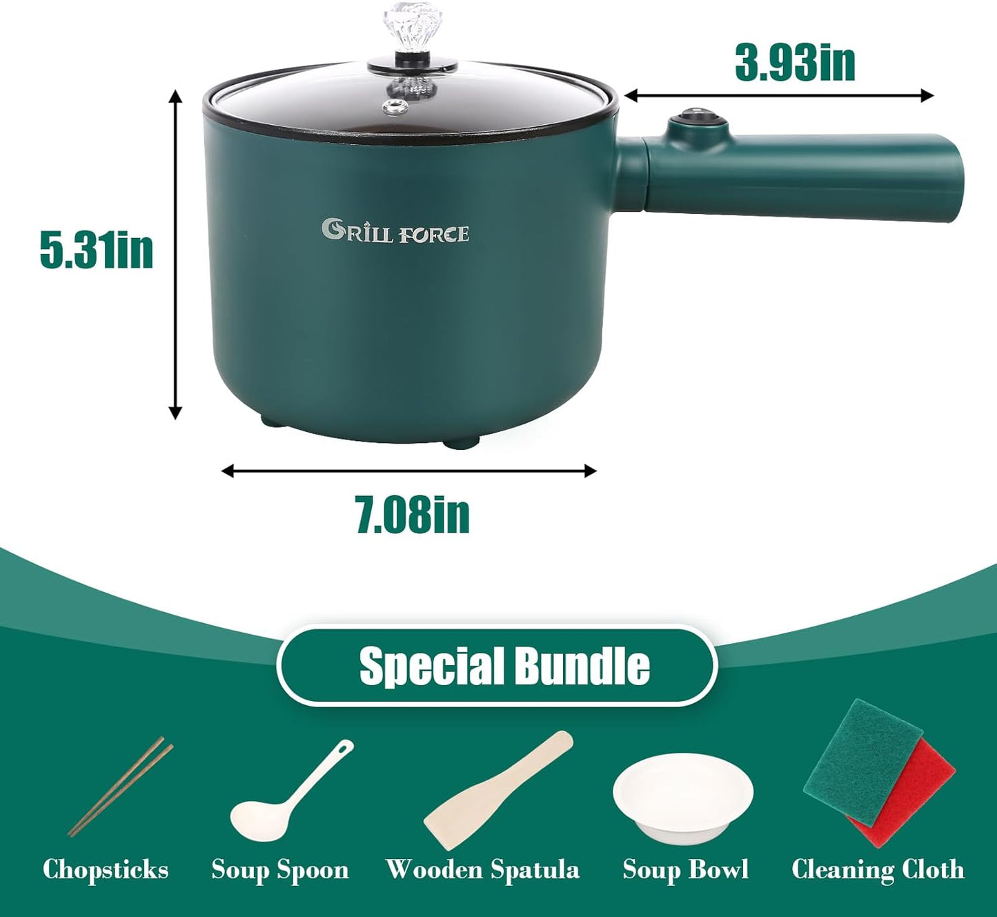 Hot Pot Electric, 1.8L Ramen Cooker, Portable Cooker, Non-Stick Frying Pan, Electric Pot for Pasta, Egg, Steak, Over-Heating Protection, Dual Power Control, Suit Dorm Room, Travel,RV,Hotel