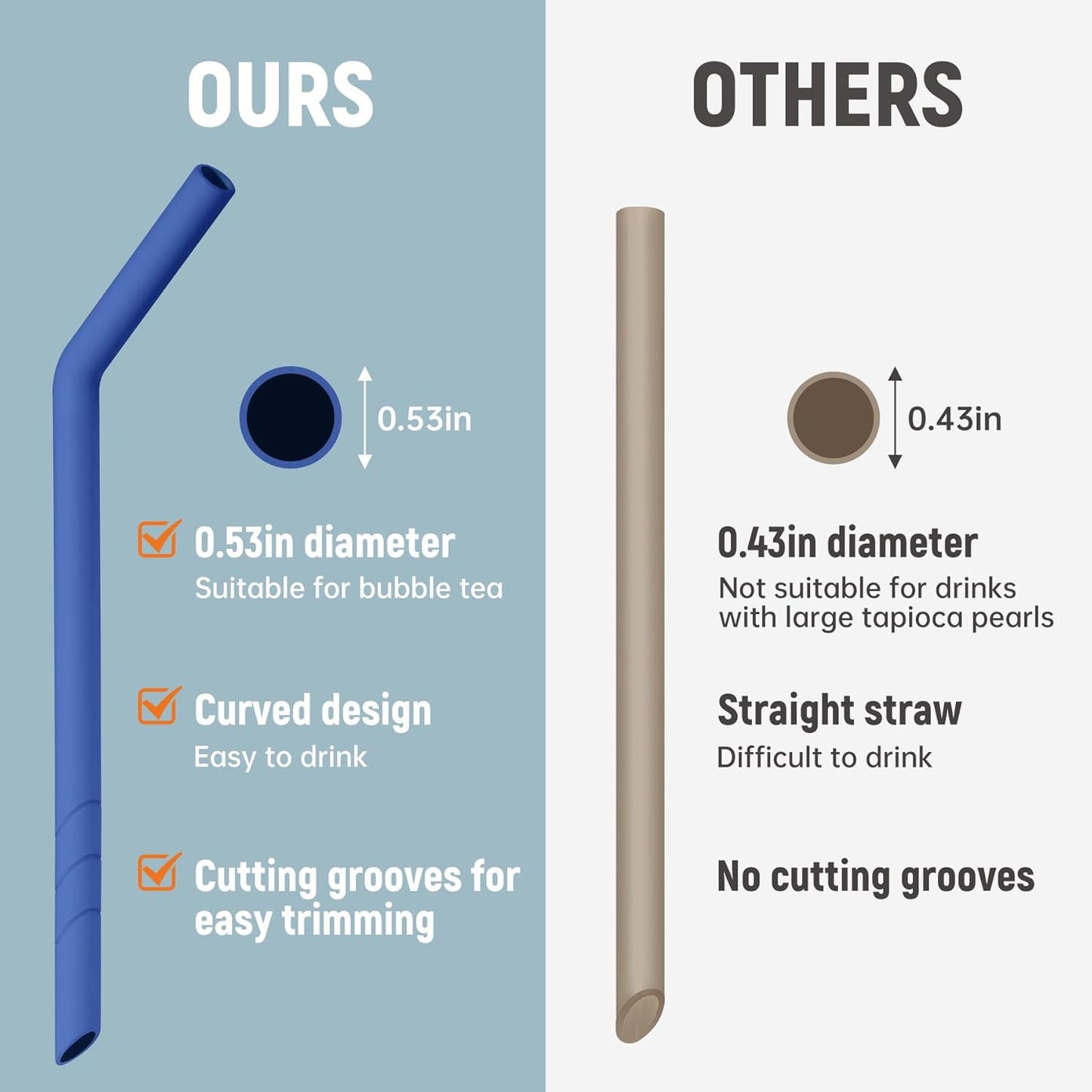 NiHome 6PCS Extra Wide Reusable Bent Silicone Straws for Boba, Smoothies, Bubble Tea, Bent Straws for Thick Drinks, Child-Safe, Customizable Length, 2 Brushes Easy Cleaning (Ocean Colors)