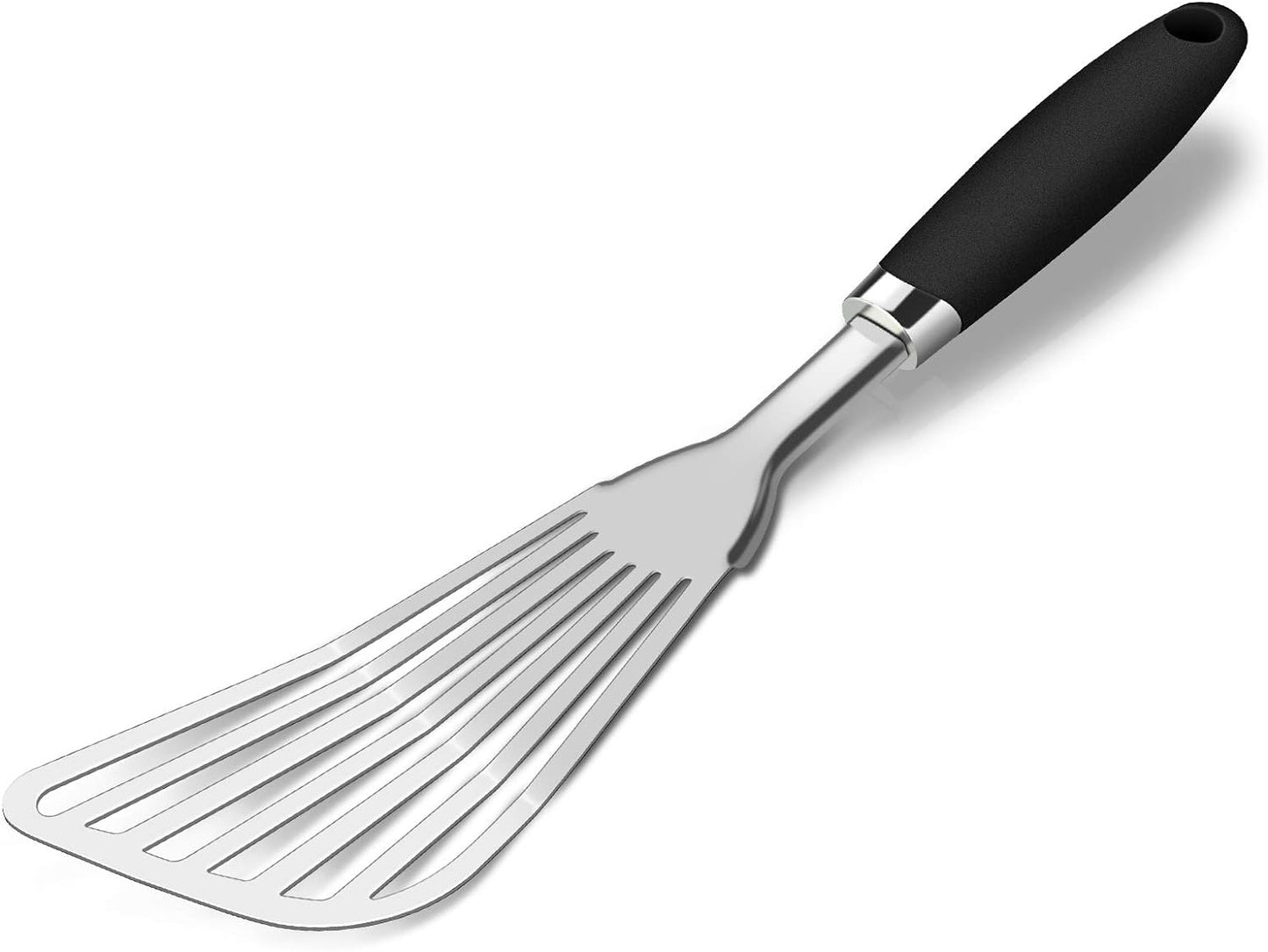 304 Stainless Steel Fish Spatula, Non-Slip Ergonomic Handle Slotted Spatula, Black