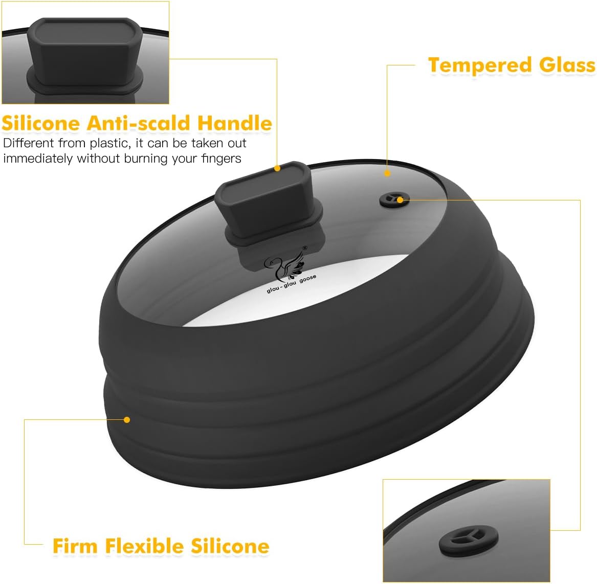 Microwave Splatter Glass Cover with Collapsible Silicone for Food Cover Plate Cover 10.8 inch with Anti-Scalding Gloves