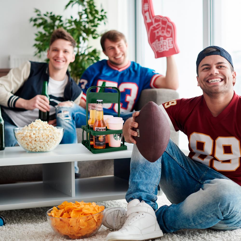 Bodaon 4 Cup Drink Carrier with Handle, Plastic Cup Carriers for Drinks, Drink Holder for Car, GrubHub/Eats Doordash Accessories, Portable Foldable Reusable Mobile, Use for Food Delivery Bag, Green