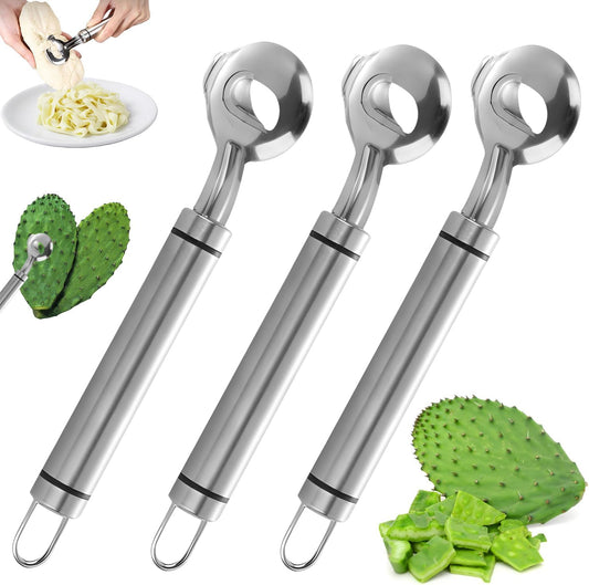 3 Pack Cactus Peeler Spoon,2025 Stainless Steel Cuchara Pelador de Nopales,Multi-Function Cactus Peeling Knife Tool,Sliced Chinese Noodle Cutter for Cooking Kitchen Gadgets