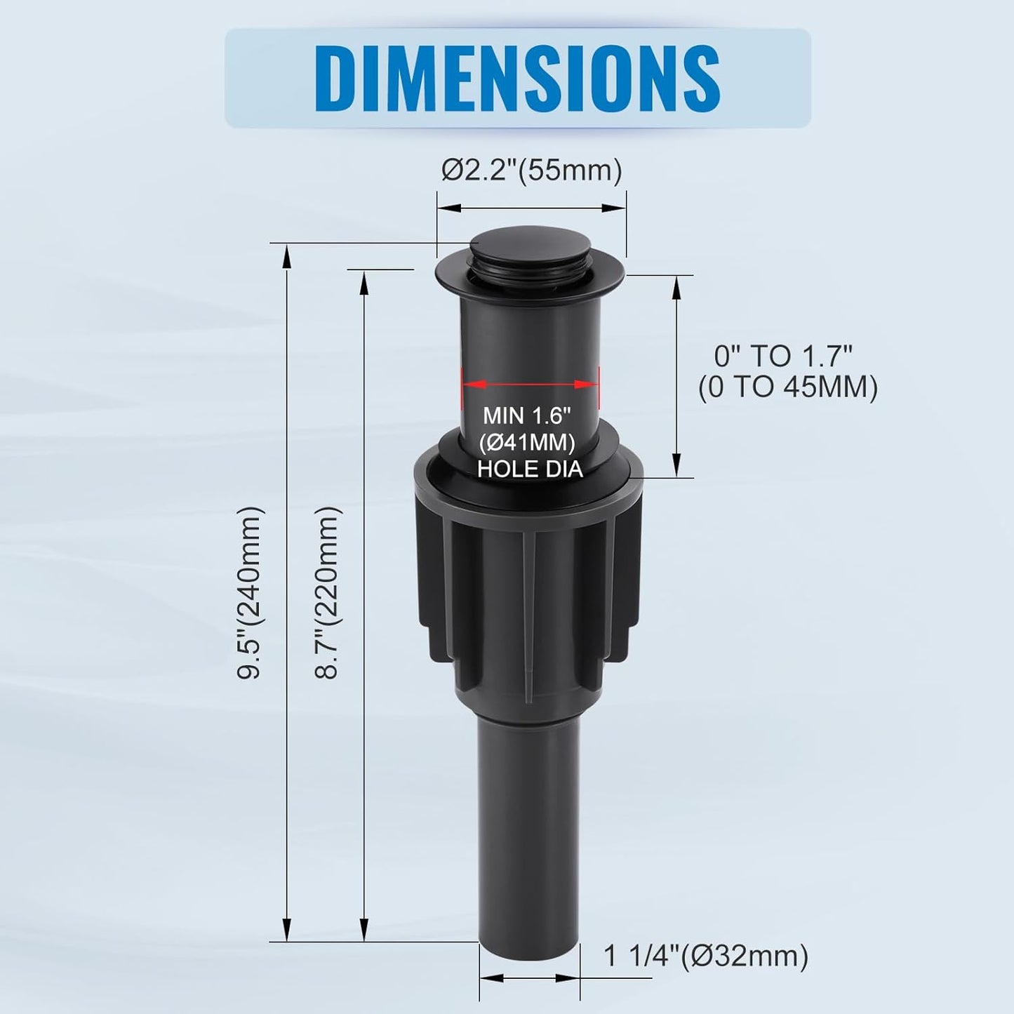 ALEASHA Pop Up Sink Drain Without Overflow, Bathroom Sink Drain Vessel Sink Stopper Pop Up Sink Drain Stopper, Pop Up Drain for Bathroom Sink Drain Strainer for Hair Catcher, Matte Black