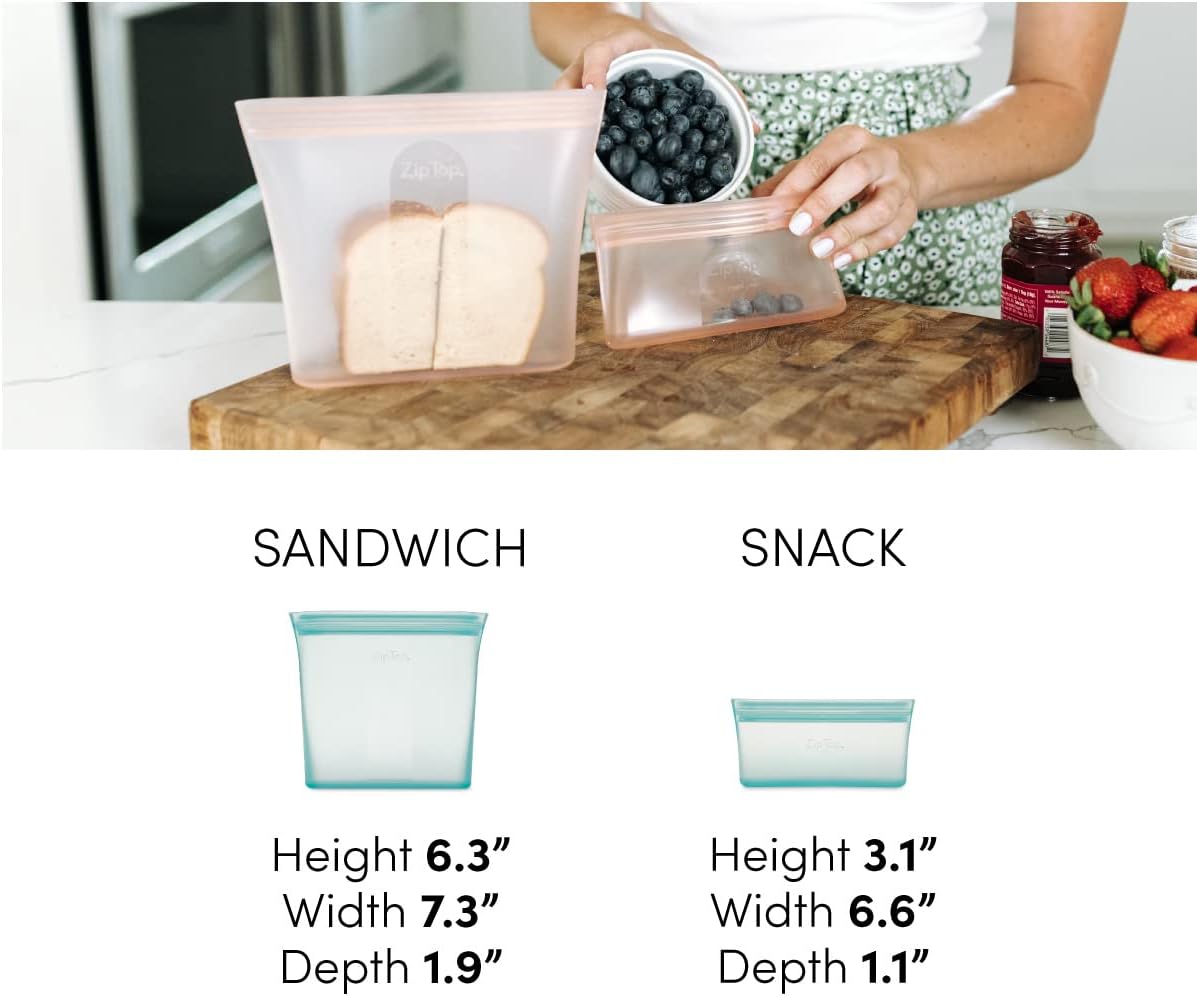 Zip Top Reusable Food Storage Bags | 3 Bag Set [Teal/Peach/Lavender] - 2 Sandwich, 1 Snack | Silicone Meal Prep Container | Microwave, Dishwasher and Freezer Safe | Made in the USA