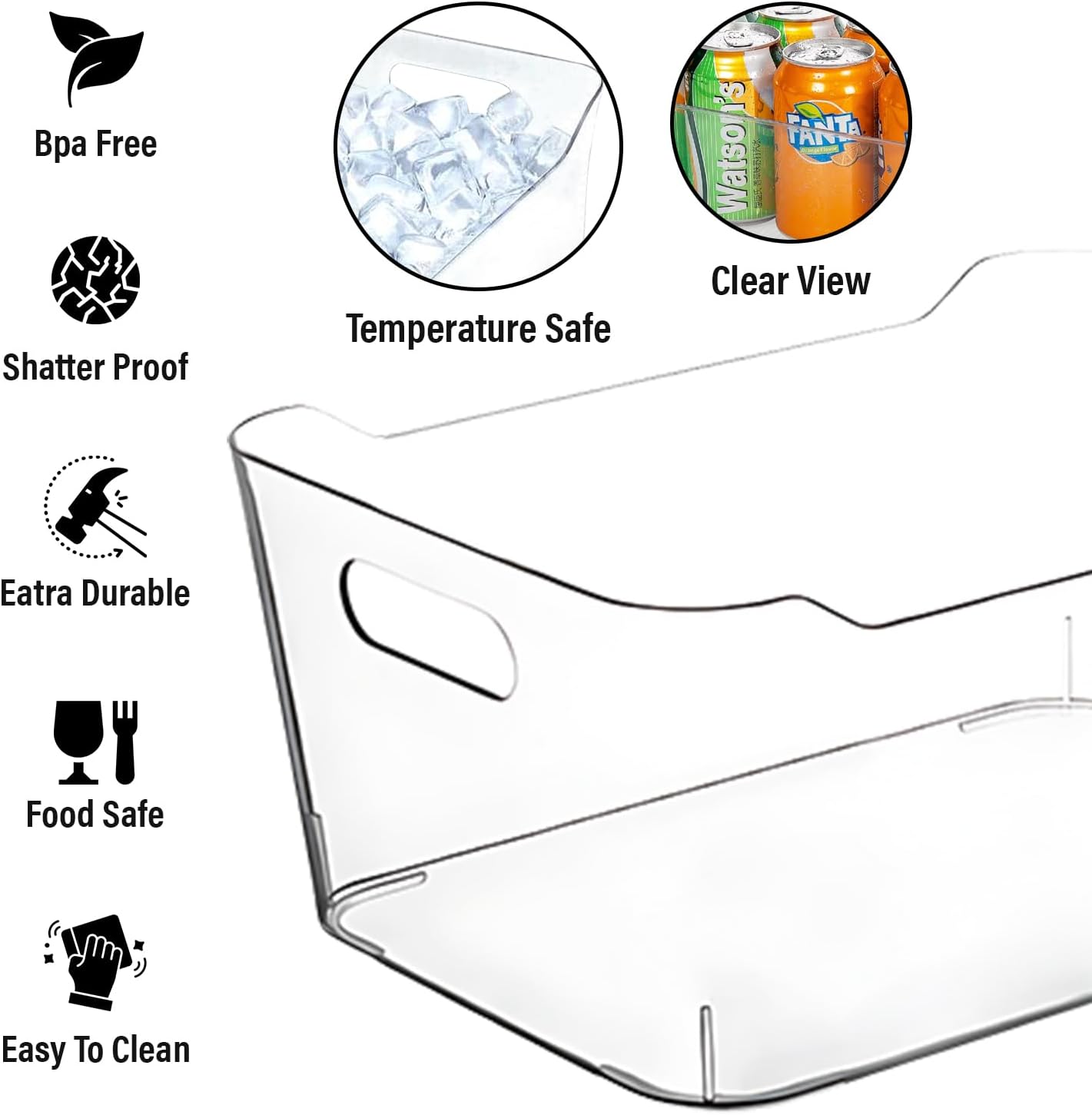 Clear Plastic Storage Bins, Pantry Organizers and Storage Containers, Large Fridge Organizer Bins, Home Kitchen Cabinet Organizer, Medicine Cabinet Bin for Organizing Freezer Closet