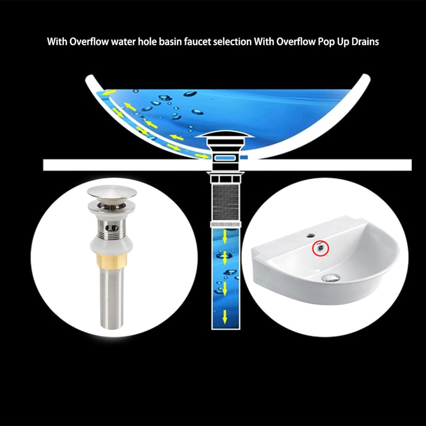 Bathroom Sink Drain,5 Pack Drain Stopper Bathroom Sink Without Overflow,Pop Up Drain Assembly with Detachable Strainer Basket,Built-in Anti-Clogging Strainer,Stainless Steel Brushed Nickel