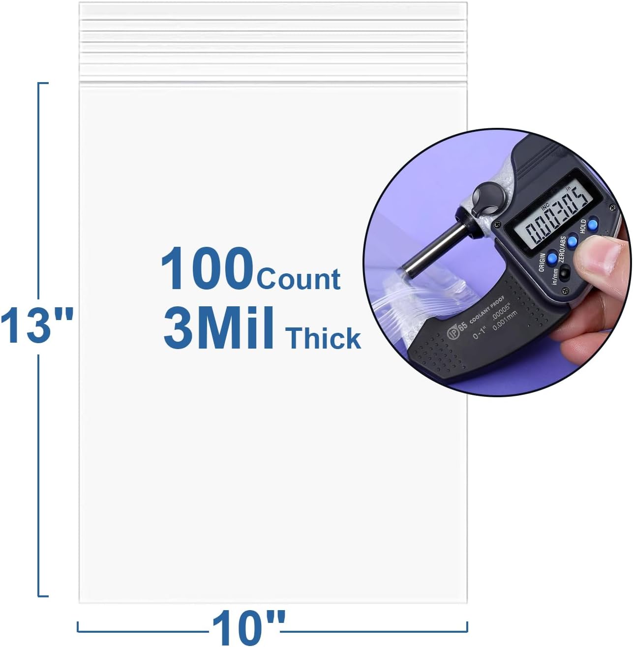 100PCS 10" x 13" 3Mil Clear Reclosable Plastic Bags Zip Seal Lock Poly Bags With Zipper for Shipping Packaging Product Clothing Storage, Thick