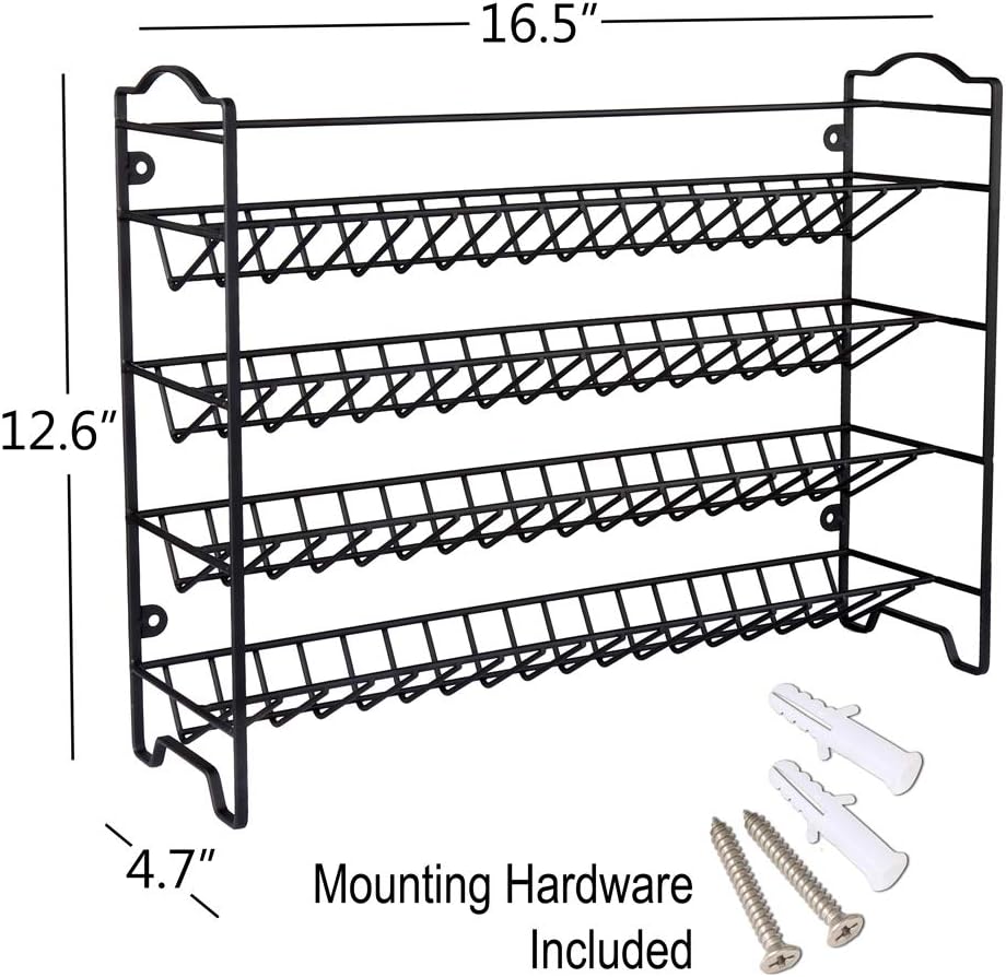 SWOMMOLY Spice Rack Organizer with 36 Empty Square Spice Jars, 396 Spice Labels with Chalk Marker and Funnel Complete Set, for Countertop, Cabinet or Wall Mount, Black