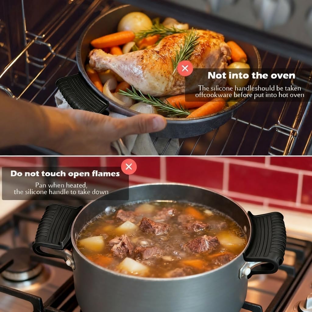 2 Pairs Silicone Pot Handle Holders,Hot Skillet Handle Covers,Anti-Slip Silicone Cast Iron Pans Handles,Pan Lids Dutch Ovens Baking Sheets Casserole Cookware