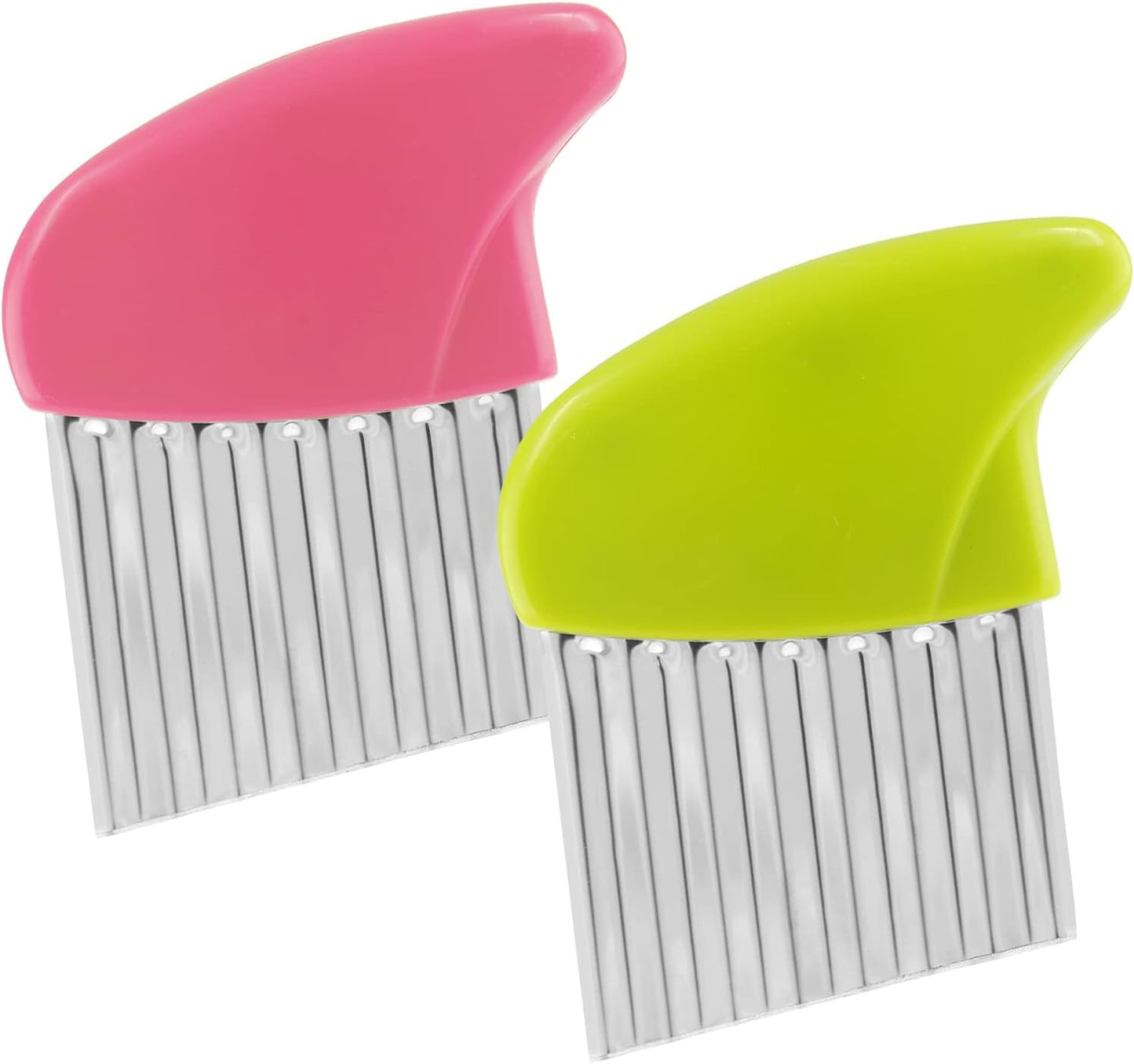 Luomorgo 2 Pack Stainless Steel Potato Crinkle Cutter Carrot Wavy Knife French Fry Slicer Vegetable Wavy Chopper, Green & Pink