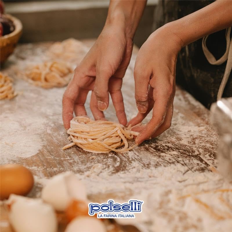 POLSELLI Italian Semola Flour, 11 lbs (5 kg), Fine Ground Semolina Rimachinata for Fresh Pasta, Bread, Grano Duro, Product of Italy, Durum Wheat, Unbleached, Natural, No additives, Index W240 (+0-5%)