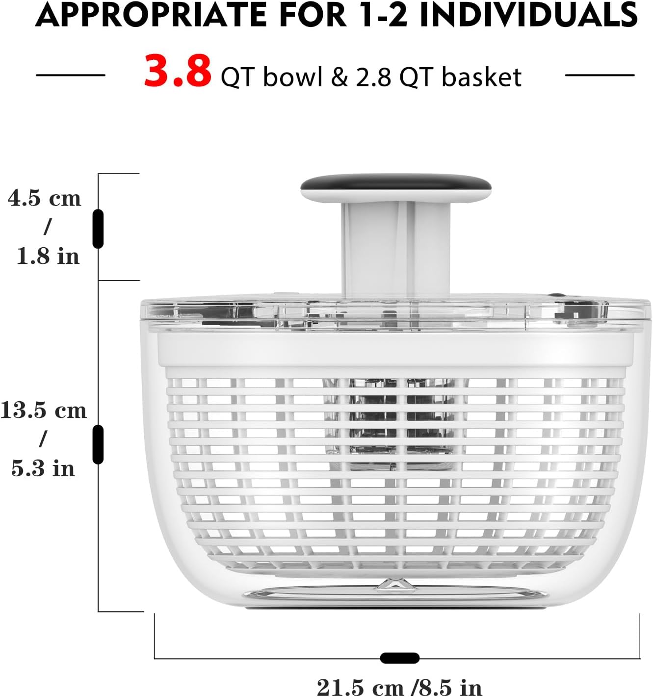 Ourokhome Salad Spinner Lettuce Dryer, One-handed Easy Press Large Vegetable Dryer Salad Mixer with Comfortable and Retractable Pusher and Brake Button for Greens, Herb, Berry, Fruits, 3.8 QT, Black