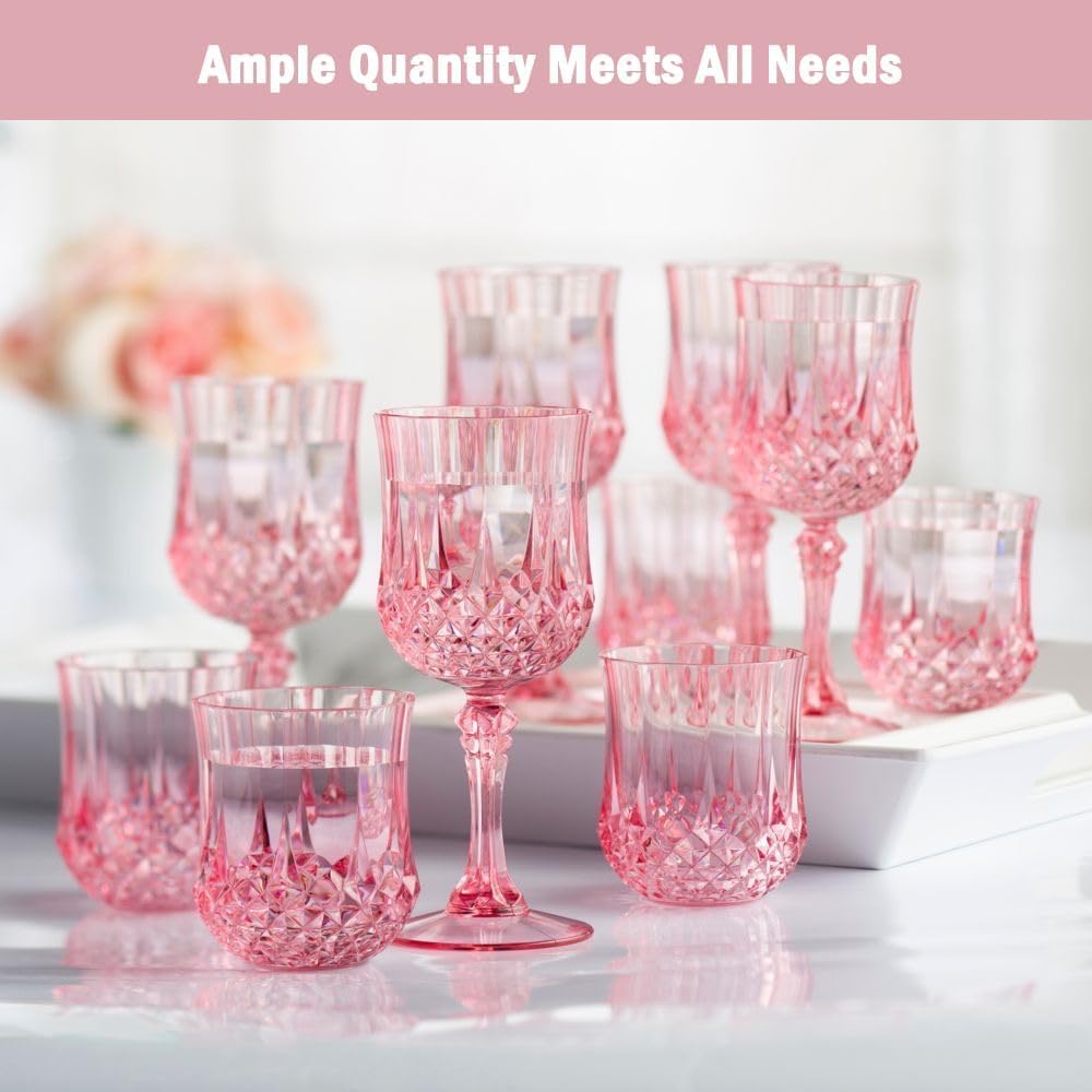 Plastic Wine Glasses，Plastic Goblets Vintage Style Cordial Drinking Glasses for Wedding Reception, Grand Event Party Supplies (100, Pink)