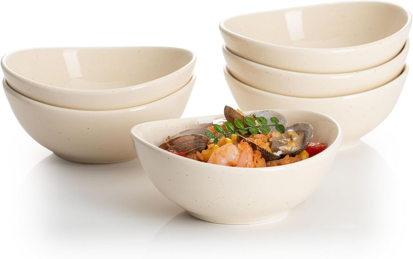 Sweese 5 Inch Porcelain Small 10 oz Bowls Set of 6, for Dessert | Ice cream | Soup | Rice | Fruits | Small Portions - Microwave, Dishwasher, and Oven Safe - Beige