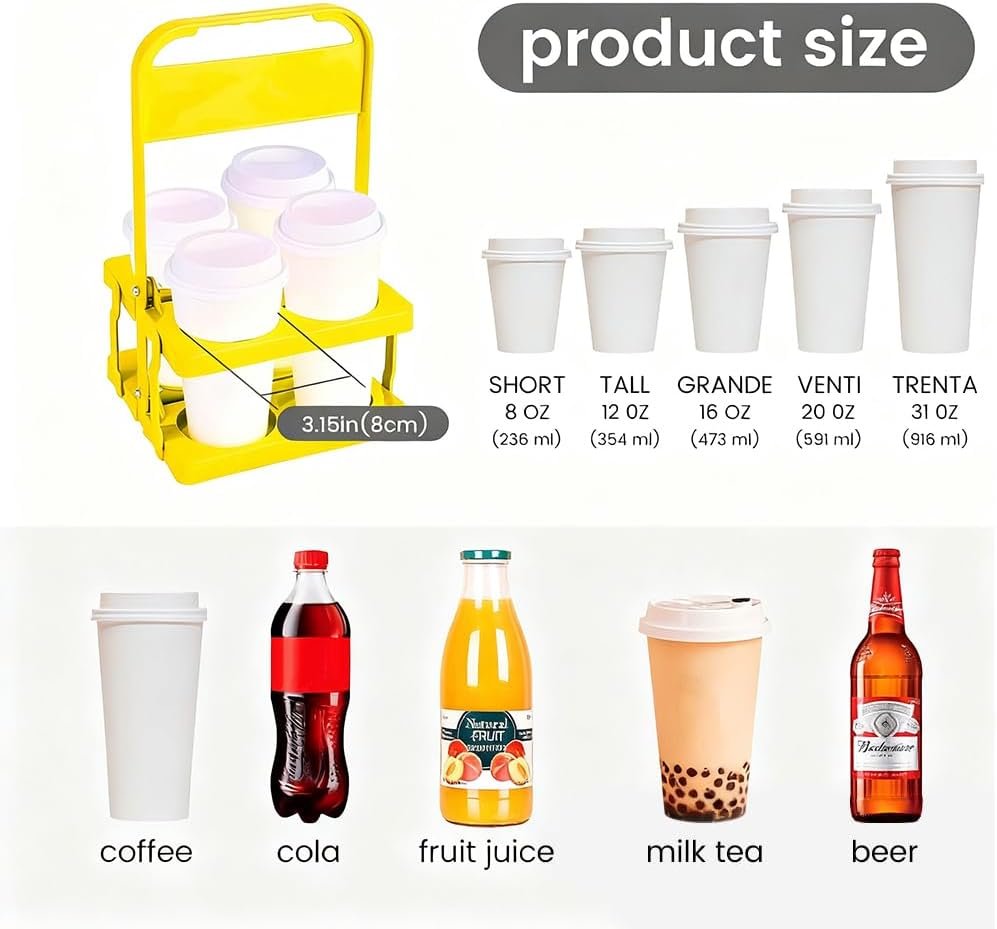 musbus Reusable Drink Carrier with Handle for Doordash, Grubhub, Portable Cup/Coffee Holder Accessories for Delivery, Foldable Drinks Caddy with Tray, Car Durable Plastic Festive Bottle, Vacation