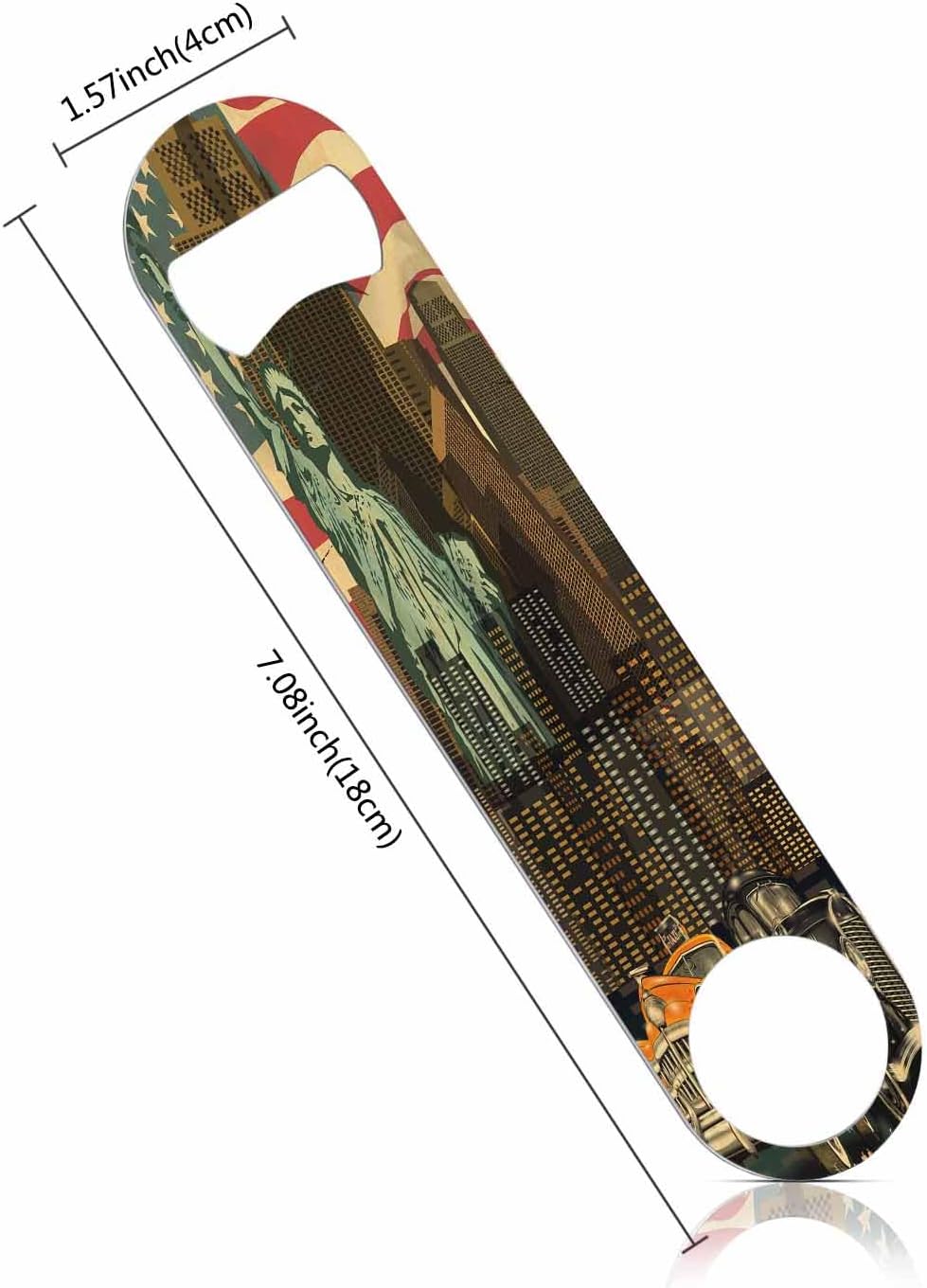 Vintage America Flag Stainless Steel Bottle Opener Auto Skyscraper Travel Freedom Landmark Flat Beer Bottle Opener Keychain for Home Kitchen Bar Restaurant Party Birthday Gift