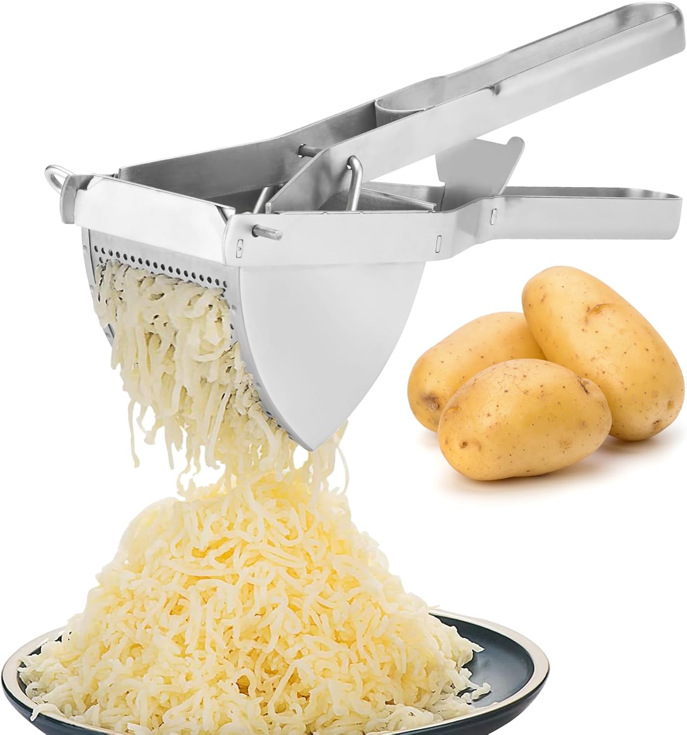 Potato Ricer, Heavy Duty Stainless Steel Professional Ricer for Mashed Potatoes and Ricer Kitchen Tool, Mash Potato Masher for Creamy Mashed Potatoes (Silver)