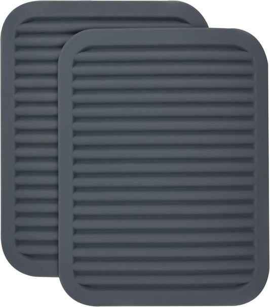 Silicone Trivets for Hot Pots&Pans-Trivet Mat-Hot Pads for Kitchen-Versatile Trivets for Hot Dishes-Heat Resistant Mats for Counter&Table, Pot Holders Drying Mat (9x12) Pack 2 Dark Grey