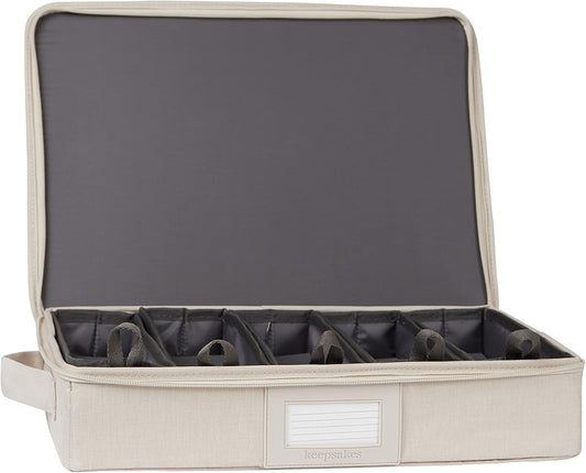 Covermates Keepsakes Flatware Storage Box - Stackable - Reinforced Handles - China Storage, Beige Heather