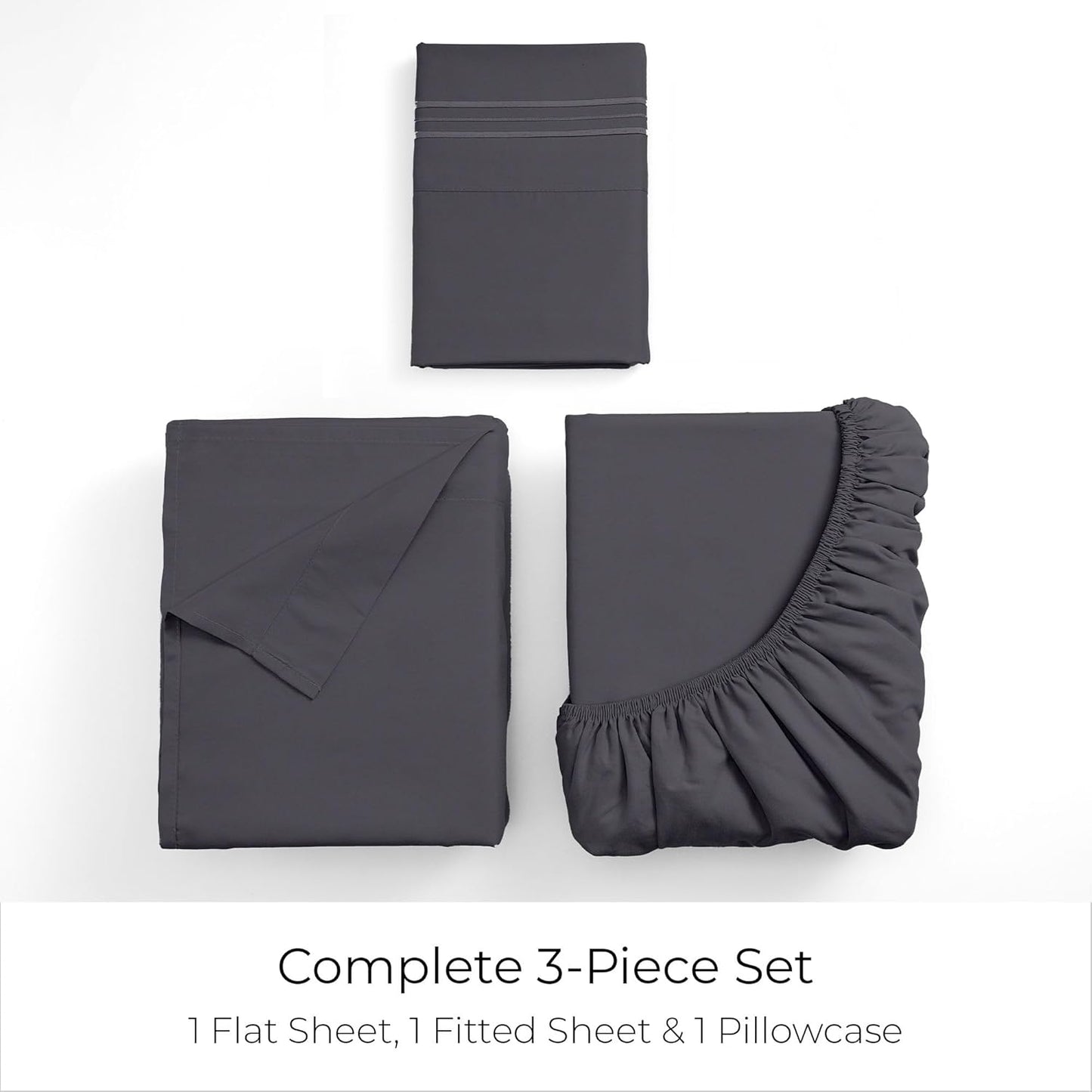 Mellanni Twin XL Sheets Set - 3 PC Iconic Collection Bedding - Hotel Luxury, Extra Soft, Cooling Bed Sheets - Wrinkle, Fade, Stain Resistant (Twin Extra Long, Charcoal)