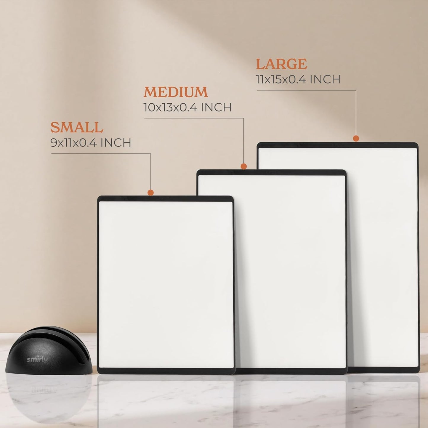 SMIRLY Plastic Cutting Board Set with Holder 3 Pieces, Non-Slip Dishwasher Safe Chopping Boards for Kitchen, Black & White