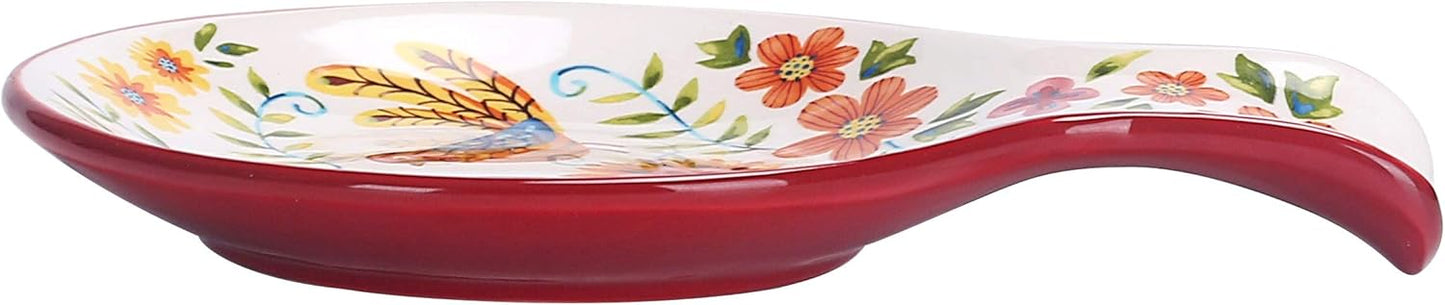 Bico Red Spring Bird Spoon Rest for Stove Top, Ceramic Spoon Holder for Kitchen Counter, Easy to Clean Coffee Spoon Rest Dishwasher Safe, Kitchen Cooking Utensil Rest for Ladles Spatula