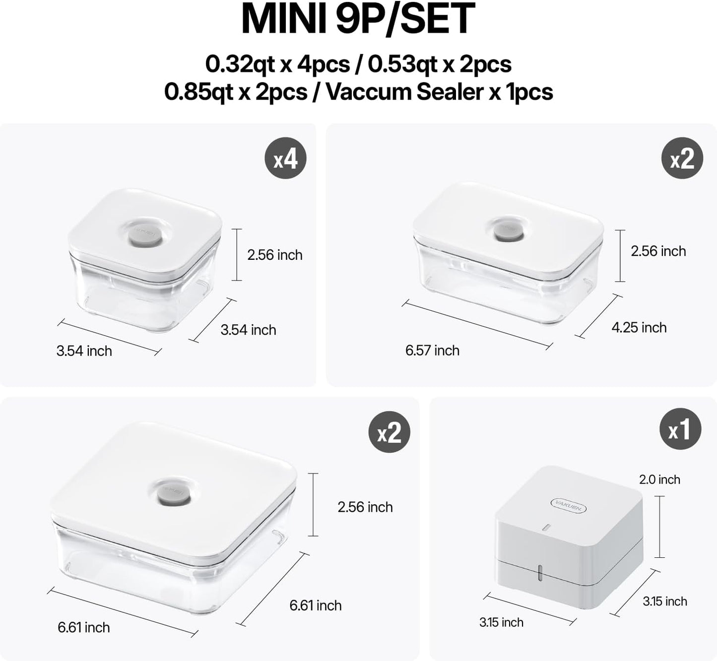 Premium Airtight Food Storage Containers, Mini 9P/SET include Vacuum Sealer, Smart One-Click Seal Lid, No Hinges, 100% Leak Proof, BPA-FREE, Dishwasher, Freezer & Microwave Safe