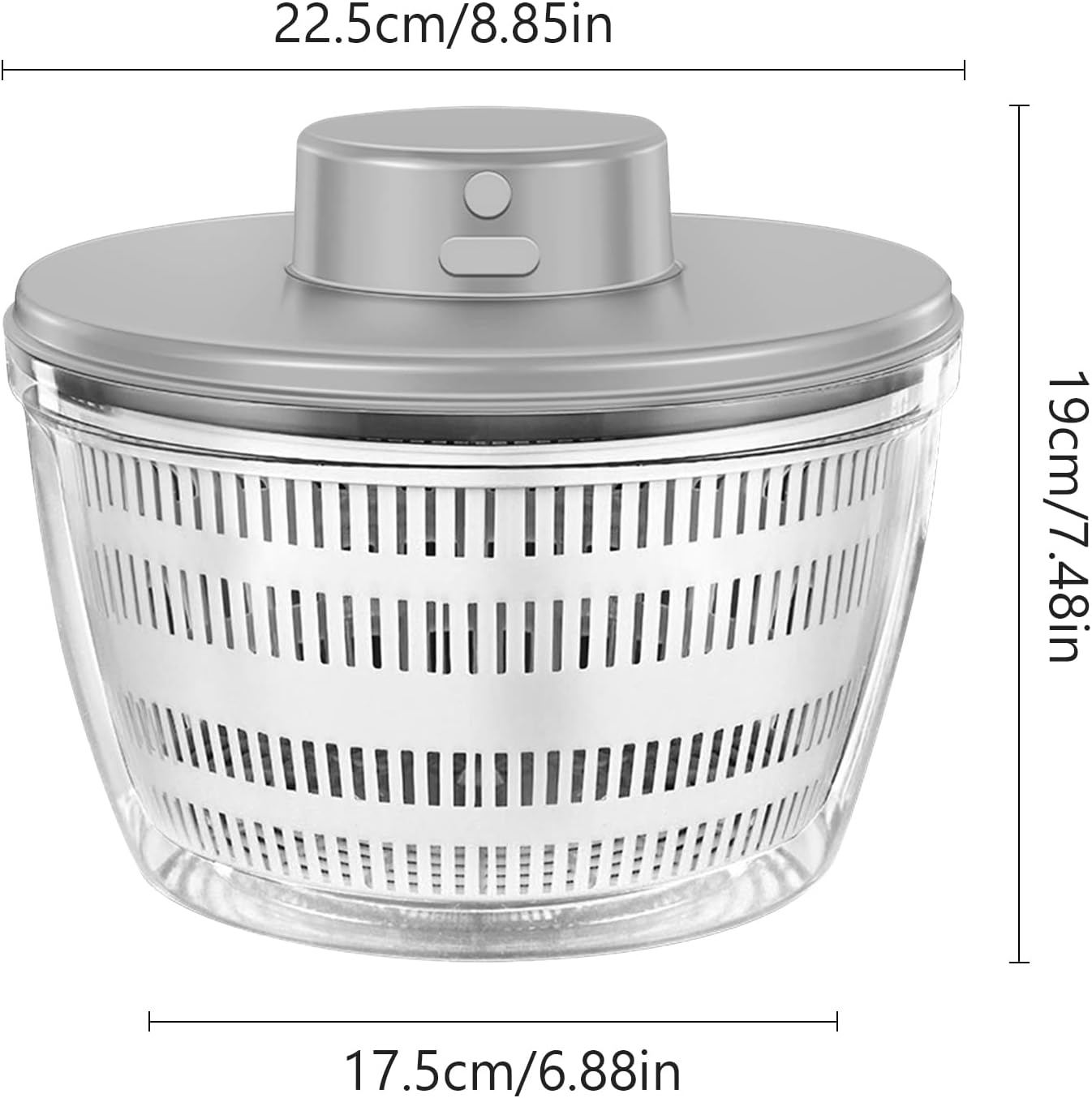 Electric Salad Spinner, 4L Lettuce Spinner Large Capacity USB Chargeble Fruit Vegetable Washer Dryer for Home Kitchen (Gray)