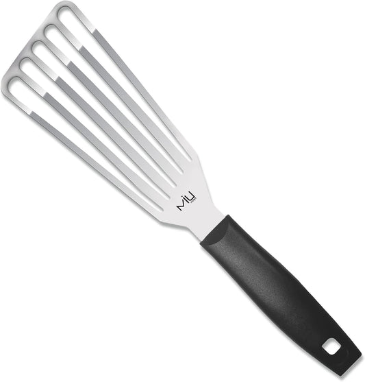 MIU Fish Spatula Stainless Steel, Slotted Flexible Metal, Lightweight Barbecue Turner, 6.5 inch Blade, Plastic Handle with Hole, Grilling Utensils