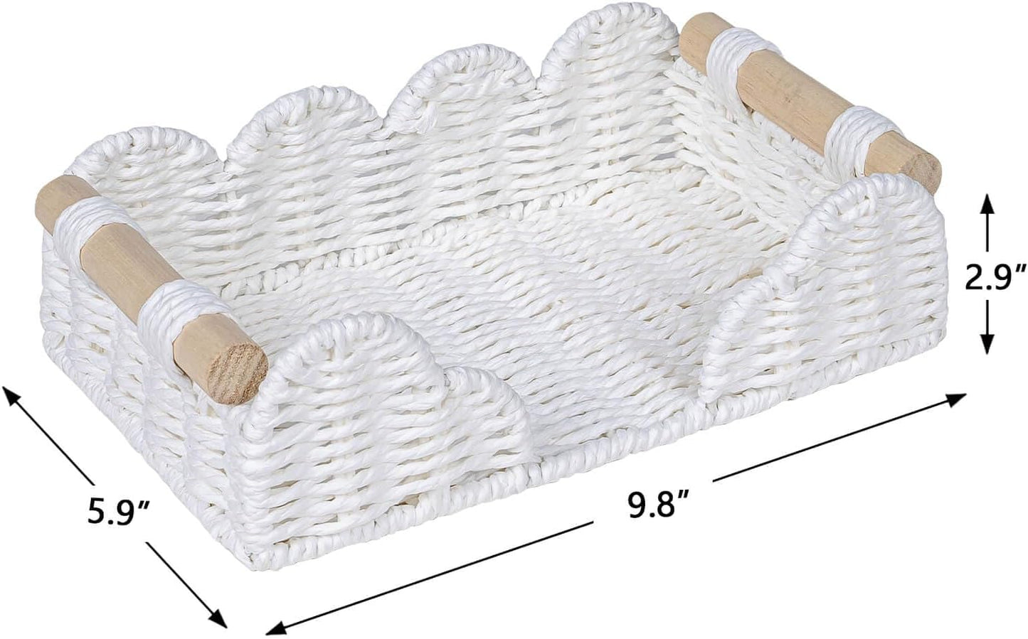 CubesLand Scalloped Napkin Holder for Bathroom Decor, Paper Rope Flat Napkin Dispenser Guest Towel Tray for Bathroom, Farmhouse Warm Napkin Holder for Table Dining Room Home Kitchen Decor, White