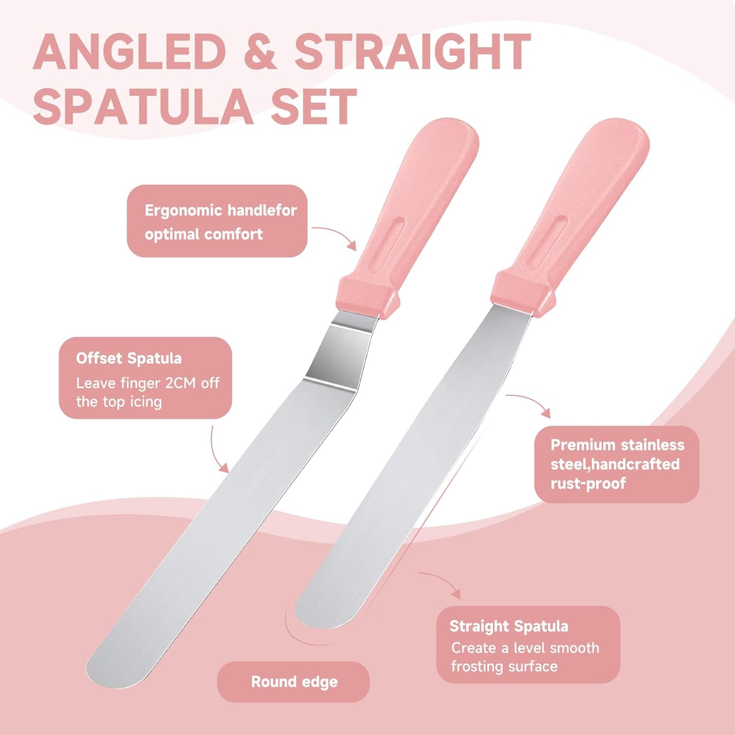 Cake Decorating Kit,137pcs Cake Decorating Supplies with Cake Turntable for Decorating,Pastry Piping Bag,Russian Piping Tips Baking Tools, Cake Baking Supplies for Beginners(Light Pink)