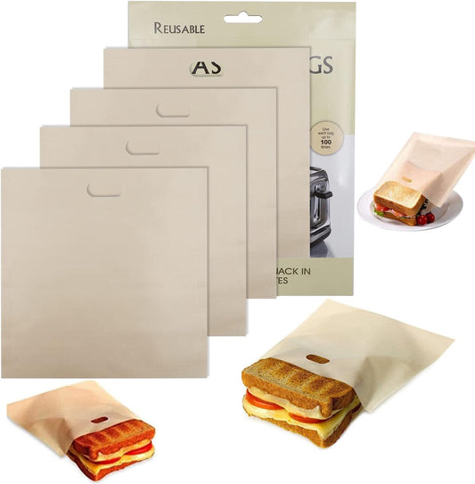 Toaster Bags Reusable for Grilled Cheese Sandwiches | Safest On The Market - 100% BPA & Gluten Free | Non Stick Toast Bag (4PCS)
