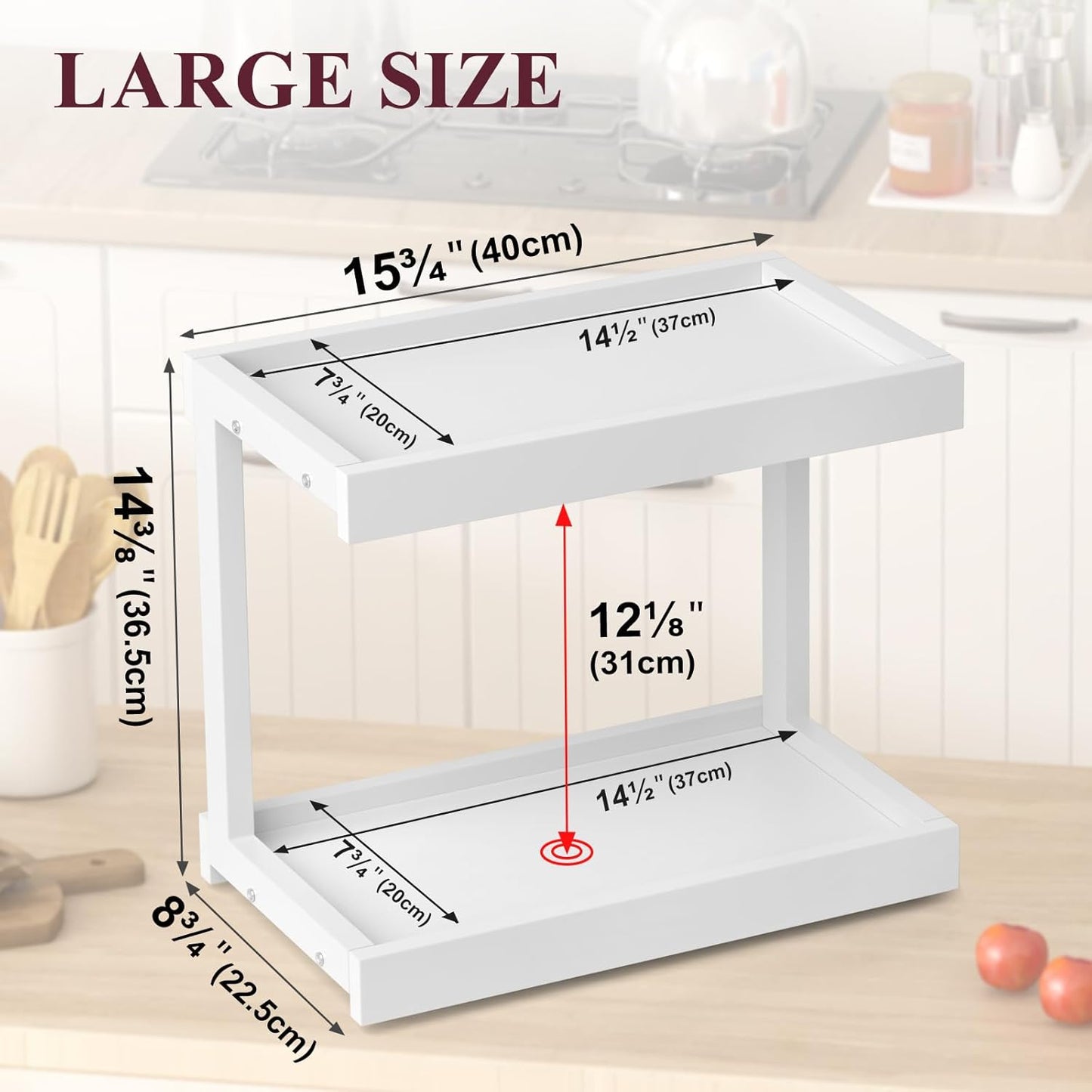 MARTY 2 Tier 15.75"x8.9" Large Countertop Shelf Organizer Spice Rack, Coffee Station Organizer for Mugs Cups, Wooden Shelf Desktop Storage Organizer for Kitchen Bathroom Home Office (White)