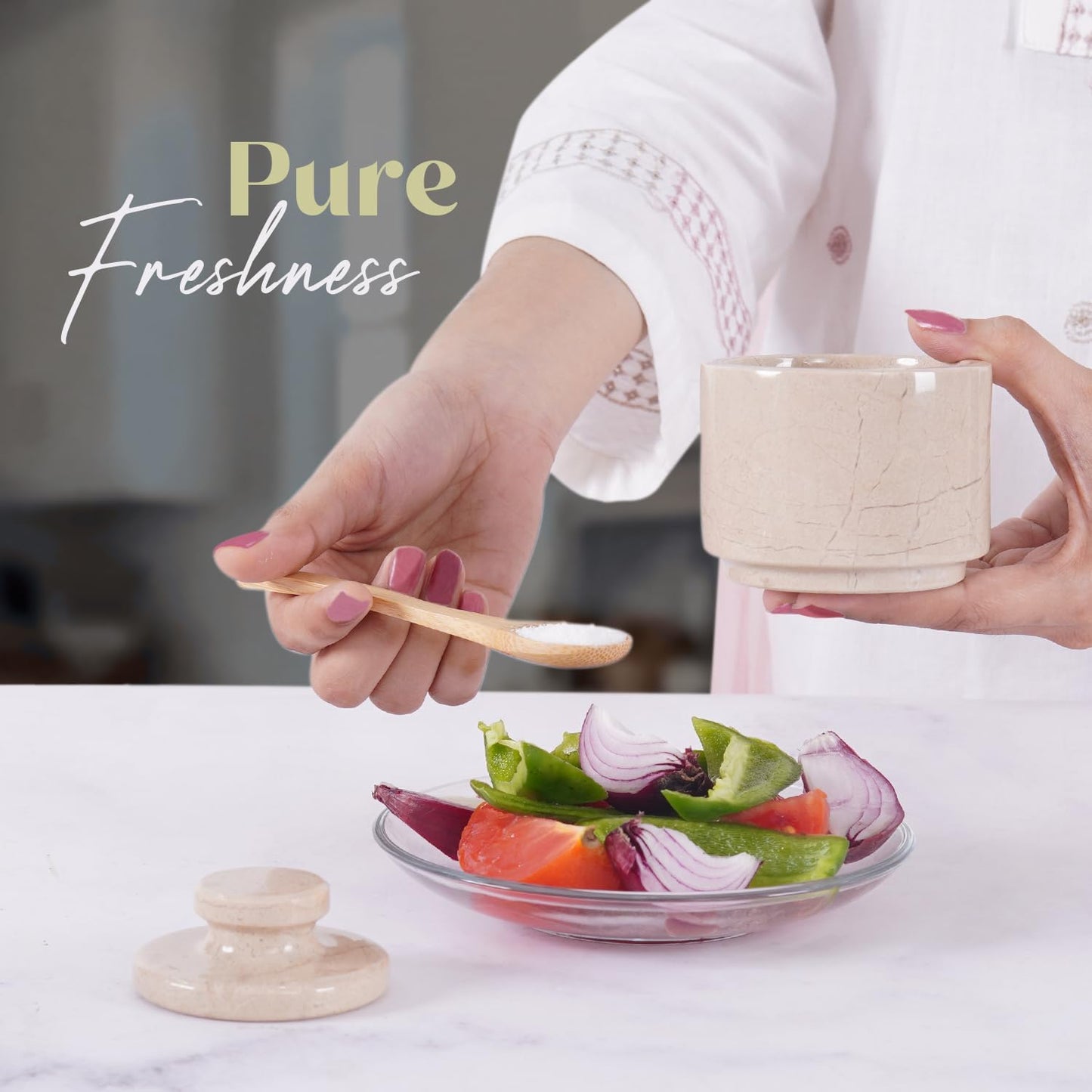 MARBLOUS KRAFTS Marble Salt Cellar with Lid 3" Inch Verona Salt Box, Seasoning Container & Spice Jars, Stone Salt Holder for Counter, Spice Jar