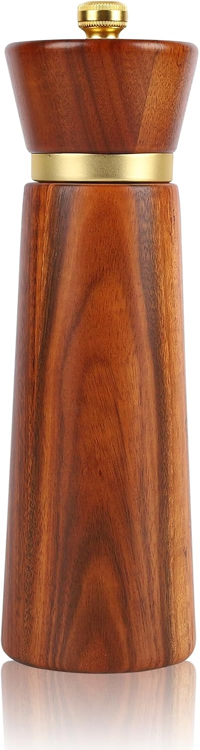 Wooden Pepper Grinder,Pepper Mill Wood–Salt Grinder Refillable with Coarseness,Pepper Grinder Manual Adjustable Ceramic Rotor,Easy Refill,Salt and Pepper Shakers1-Pack