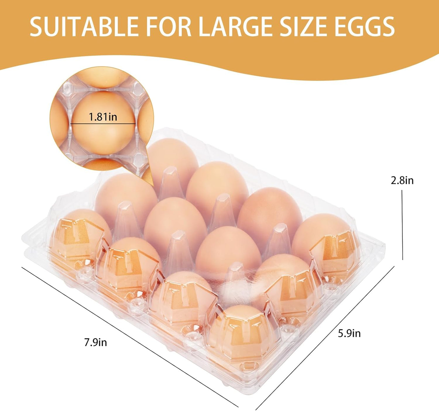 60 Pack Plastic Egg Cartons Cheap Bulk 1 Dozen Clear Empty Egg Cartons for Chicken Eggs, Reusable Egg Containers for Home Ranch Chicken Farm, Commercial Business Market Display, 3x4 Grids, Large